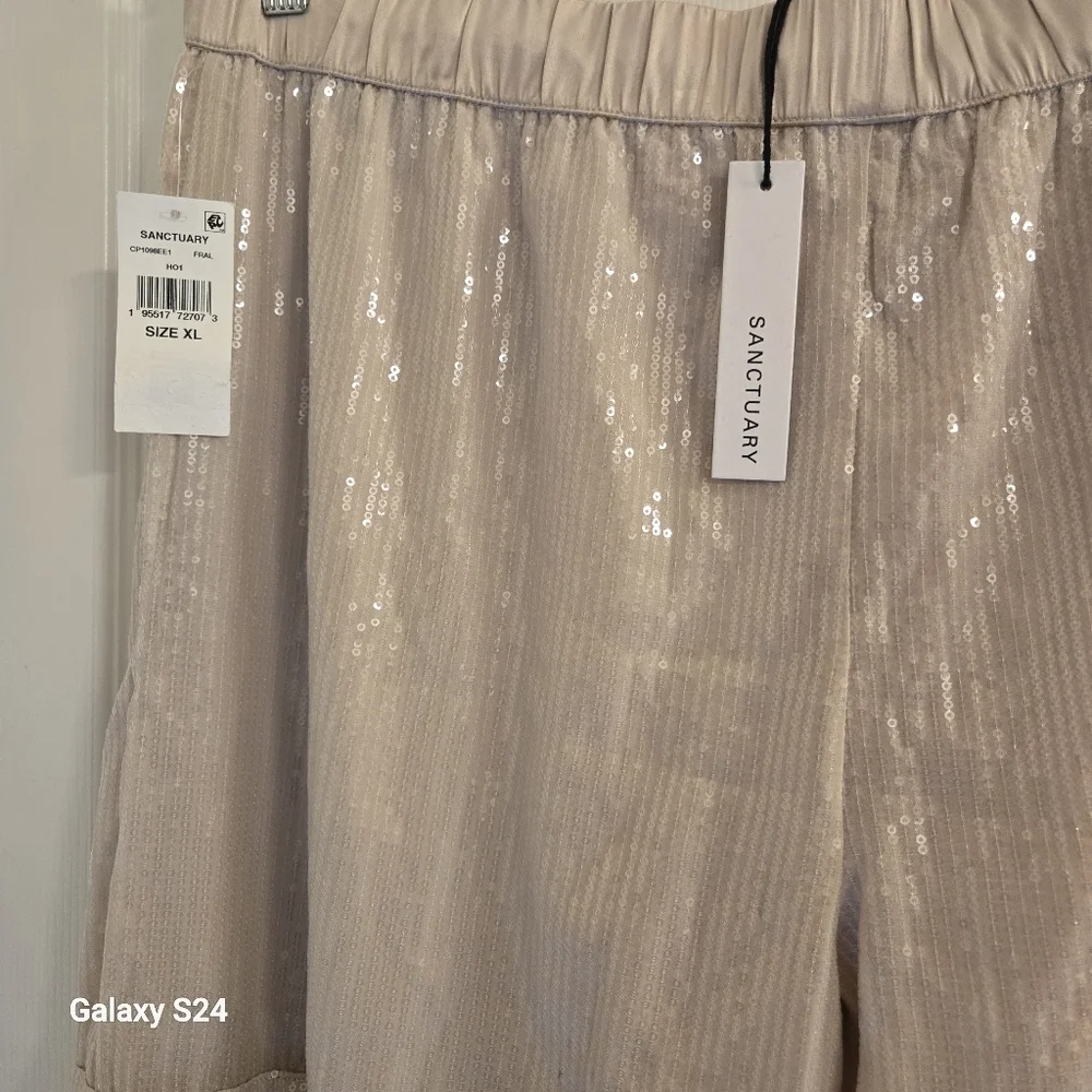 Sanctuary Cream Wide Leg Sequence Cargo Pants Size: XL - Picture 7 of 9
